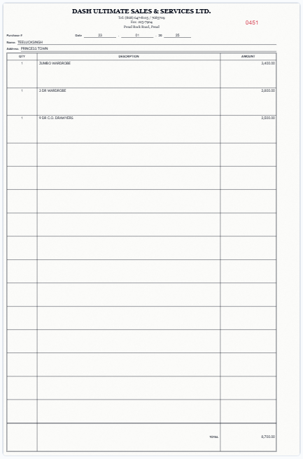 Our on-screen twin of the Dash Ultimate Sales & Services Ltd. invoice