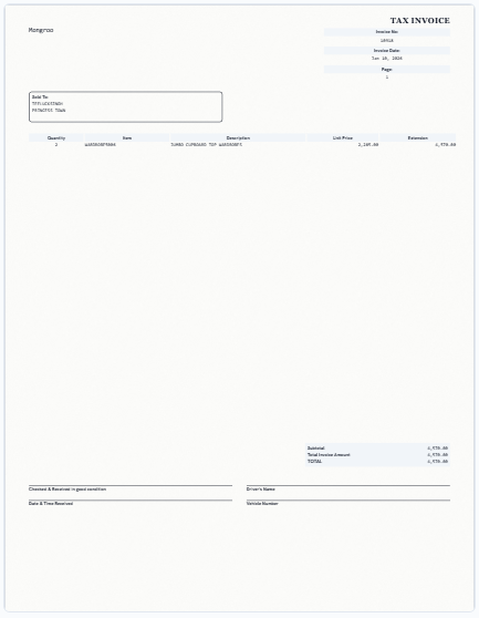Our on-screen twin of the Mongroo invoice