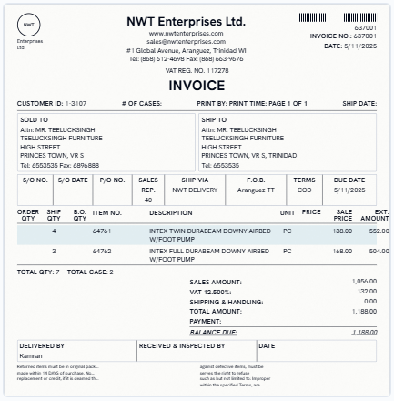 Our on-screen twin of the NWT Enterprises Ltd. invoice