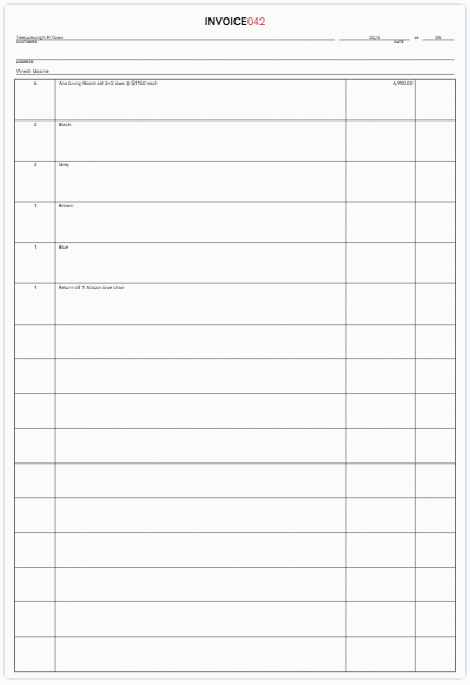 Our on-screen twin of the Toyie's Furniture Shop invoice